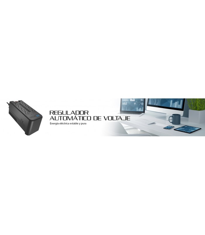 REGULADOR FORZA FVR-1221USB 1200VA/600W, BLACK 120V 50/60Hz 5A,2XUSB 5VDC 2.4A,8NEMA 5-15R/