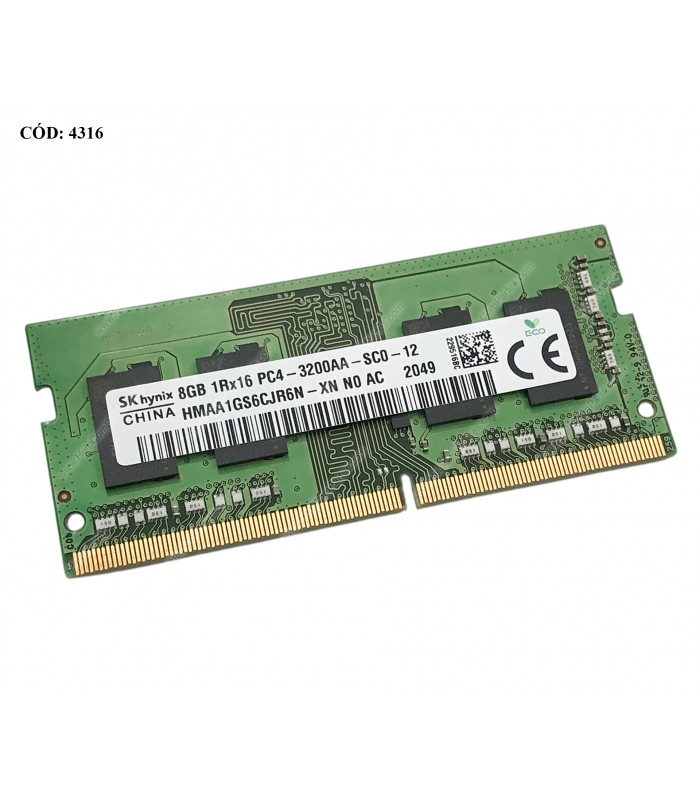 MEMORIA SK HYNIX 8GB DDR4 3200MHZ SODIMM Non-ECC 1.2V CL22 260PIN HMAA1GS6CJR6N-XN ORIG.(SN)