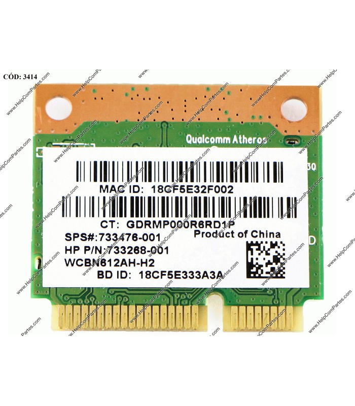 WLAN MINI ATHEROS QCWB335 802.11 BGN WiFi BT PCI-E 1 1/18" x 1" / 733476-005 ORIG.
