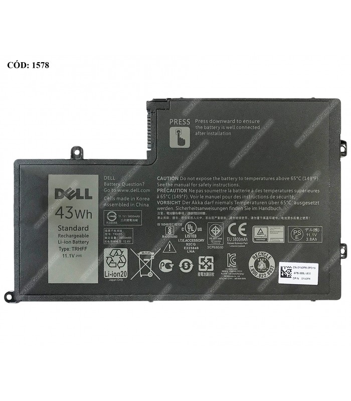 BATERIA DELL 11.1V---43WH 3C TRHFF/ INSP 15 5547 5548 5557 14 5447 5448 5442 LATITUDE 3550 3450 SERIES 1V2F6 OEM