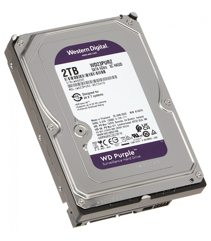 HDD WD PURPLE 2TB 3.5" 5400RMP SATA III, 6.0 Gb/s CMR 64MB TB180/Y 180MB/s INTERNO NVR/DVR.
