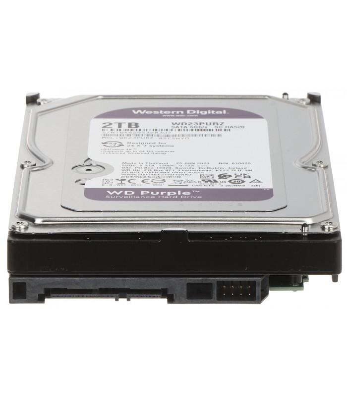 HDD WD PURPLE 2TB 3.5" 5400RMP SATA III, 6.0 Gb/s CMR 64MB TB180/Y 180MB/s INTERNO NVR/DVR.