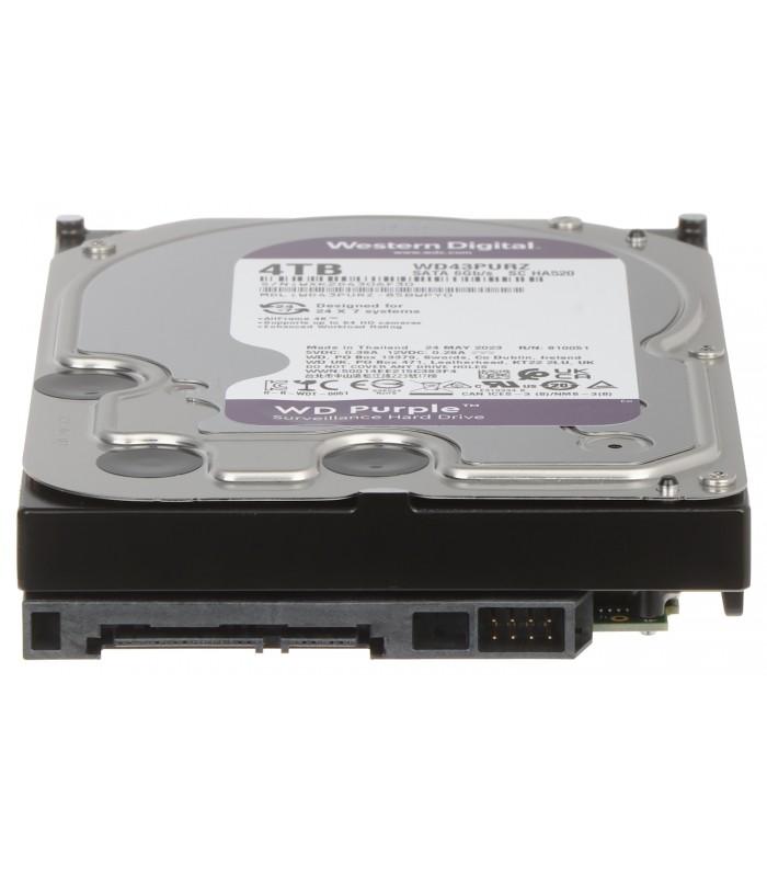HDD WD PURPLE 4TB 3.5" 5400RMP SATA III, 6.0 Gb/s CMR 256MB TB180/Y 180MB/s INTERNO NVR/DVR/WD43PURZ