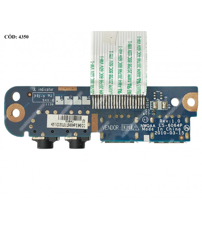 USB BD W/CABLE TOSHIBA SATELLITE A660 A665 P750 P755 SERIES 2XUSB+DUAL AUDIO LS-6064P NBX0000OO00 ORIG.(DS)