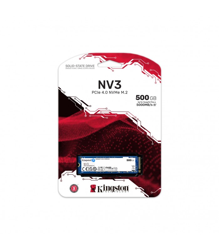 SSD KINGSTON NV3 500GB NVMe PCIE GEN4 X4 M.2 2280, 3D NAND TLC/ TBW 160 / 5000/3000MB/s R/W SNV3S/500G