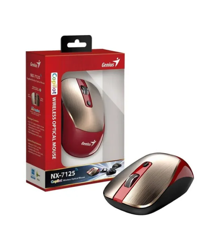 MOUSE GENIUS NX-7125 GOLD+RED INALAMBRICO USB-A RF 2.4GHz 1200DPI AI COPILOT 4BOTONES 10m/PILA AAX1