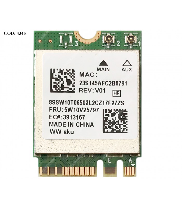 WI-FI M.2 NGFF 2230 REALTEK RTL8852AE 802.11AX AC 1x1 Wi-Fi6 1200Mbps 2.4G/5G + BT 5.2 NGFF / SERIES 5W10V25797 ORIG.
