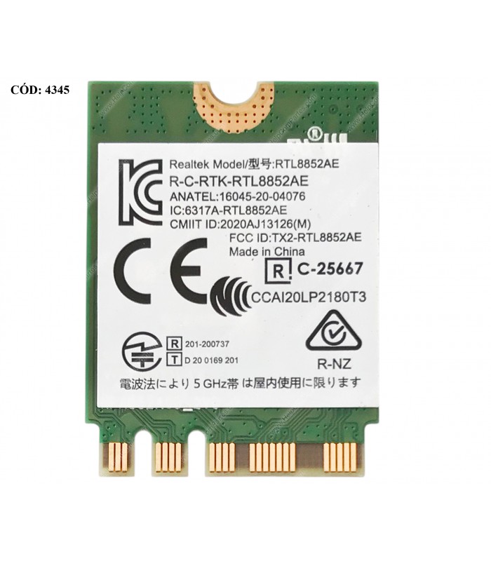 WI-FI M.2 NGFF 2230 REALTEK RTL8852AE 802.11AX AC 1x1 Wi-Fi6 1200Mbps 2.4G/5G + BT 5.2 NGFF / SERIES 5W10V25797 ORIG.