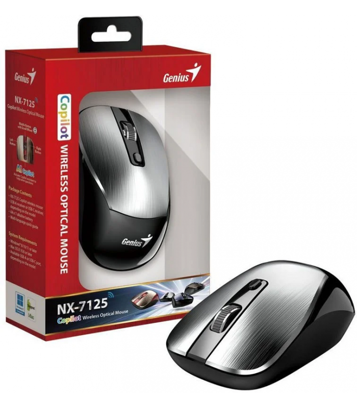 MOUSE GENIUS NX-7125 GR INALAMBRICO USB-A RF 2.4GHz 1200DPI AI COPILOT 4BOTONES 10m/PILA AAX1
