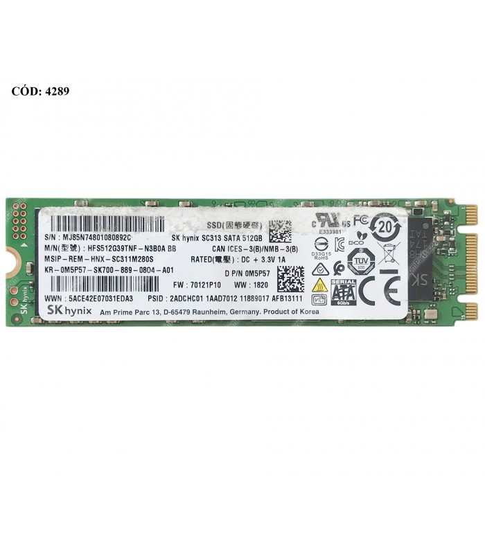 SSD SK HYNIX SC313 512G M.2 B+M 2280 SATA III 6Gb/s PCIE GEN3 /3D TLC NAND/ TBW 80 / 560-520MB/s RW HFS512G39TNF 0M5P57 (DS)