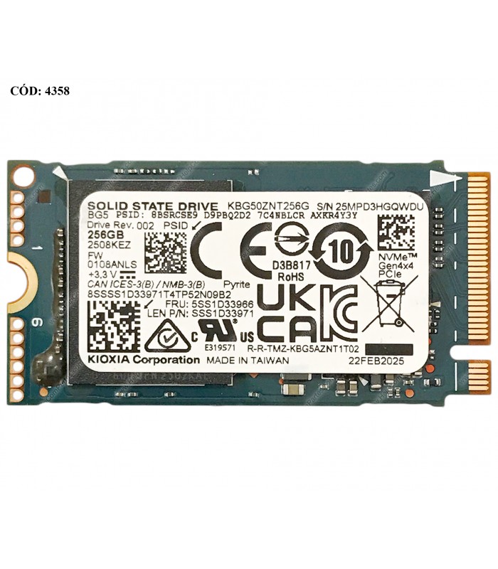 SSD KIOXIA BG5 256GB NVMe 1.4 PCIe GEN4x4 M.2 2242 /BiCS TLC/ TBW 150 /3000-1900MB/s RW KBG50ZNT256G 5SS1D33966 (SN)