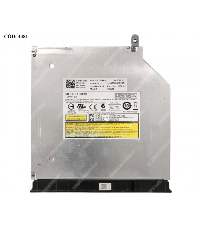 ODD DVD-WRITER. 9.5mm DELL DVD+RW UJ8DB SATA SLIM + BEZEL BK INTERNO 0Y16H5 ORIG. (DS)