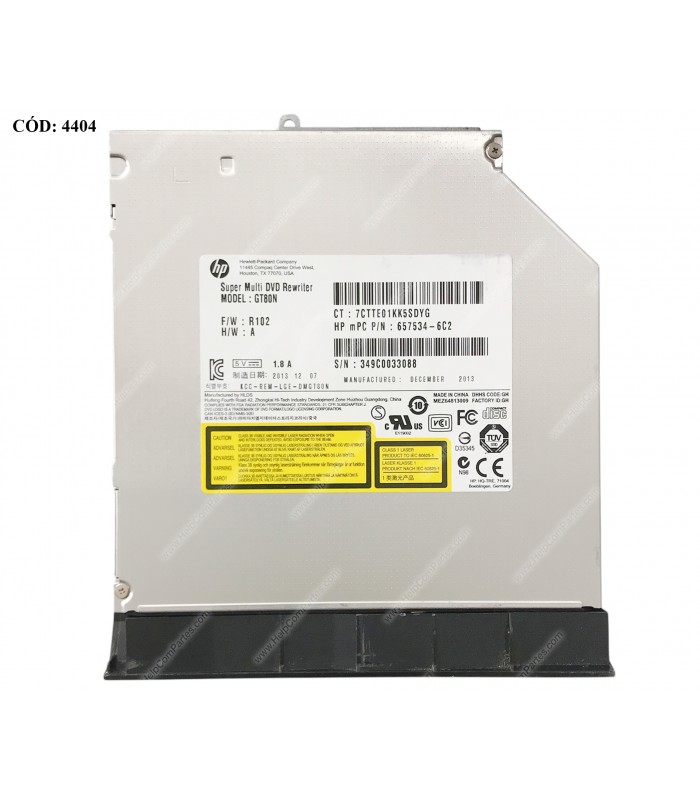 ODD DVD-WRITER. 12.7mm HP DVD±RW GT80N SATA + BEZEL BK 685096-001 ORIG.(DS)