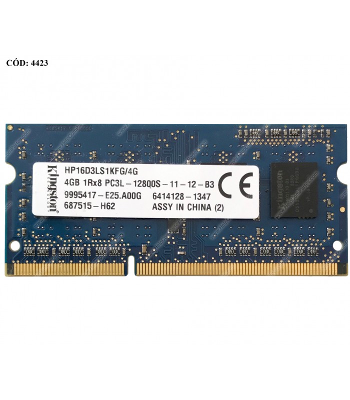 MEMORIA KINGSTON 4GB DDR3 1600MHZ SODIMM Non-ECC 1.50V CL11 204PIN HP16D3LS1KFG/4G 641369-001 (DS)