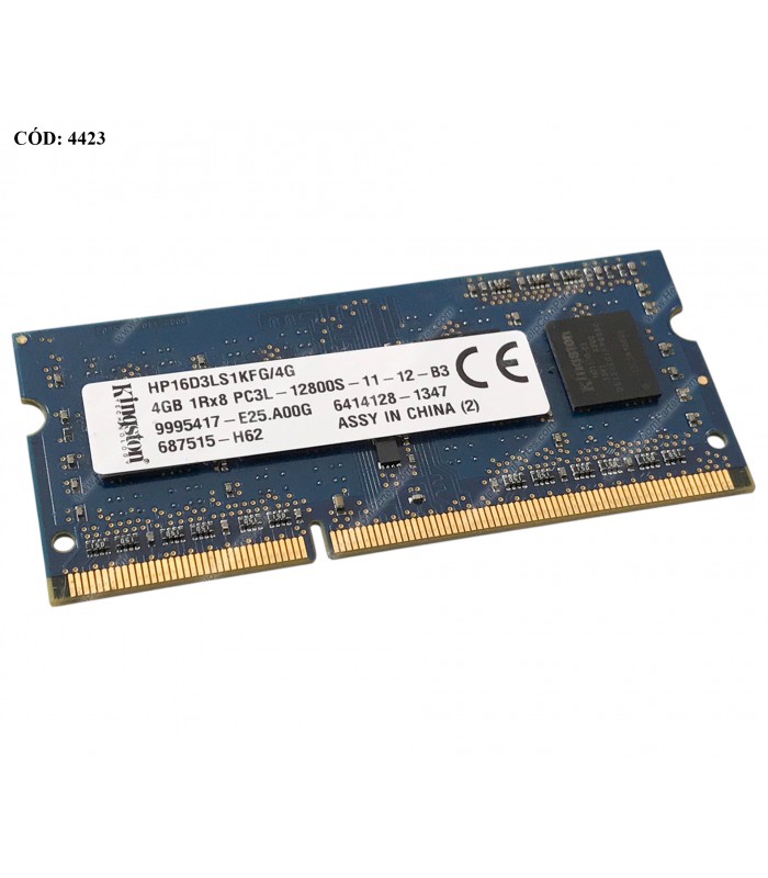 MEMORIA KINGSTON 4GB DDR3 1600MHZ SODIMM Non-ECC 1.50V CL11 204PIN HP16D3LS1KFG/4G 641369-001 (DS)