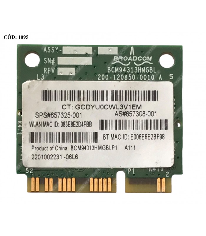 WI-FI PCI-E BROADCOM WIFI 802.11b/g/n + BT 4.0 HP 4540s DM4 G6 G7 240 250 255 450 650 CQ43 SERIES 657325-001 ORIG. (DS)