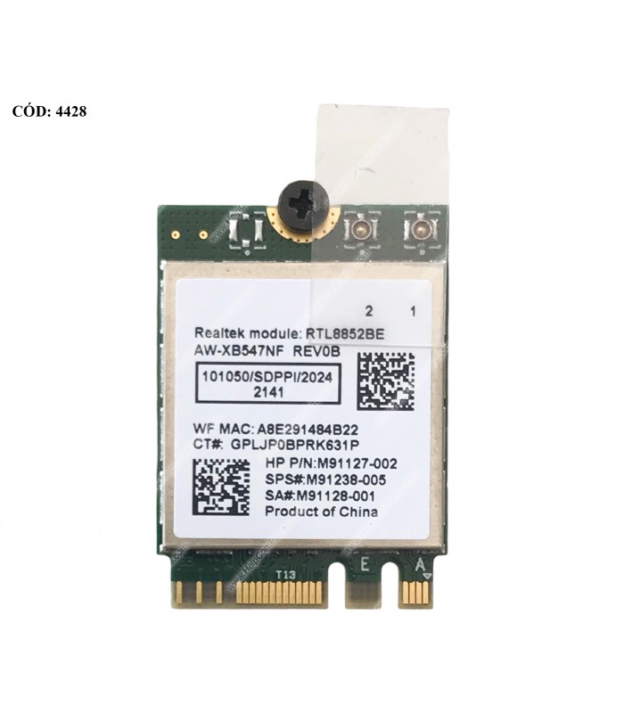 WI-FI M.2 NGFF 2230 REALTEK RTL8852BE 802.11AX AC 1x1 Wi-Fi6 1800Mbps 2.4G/5GHz + BT 5.2 NGFF AT-Dual/ SERIES M91238-005 ORIG.