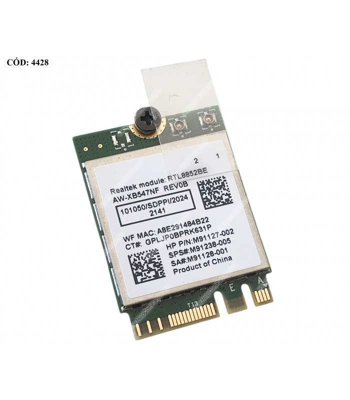 WI-FI M.2 NGFF 2230 REALTEK RTL8852BE 802.11AX AC 1x1 Wi-Fi6 1800Mbps 2.4G/5GHz + BT 5.2 NGFF AT-Dual/ SERIES M91238-005 ORIG.