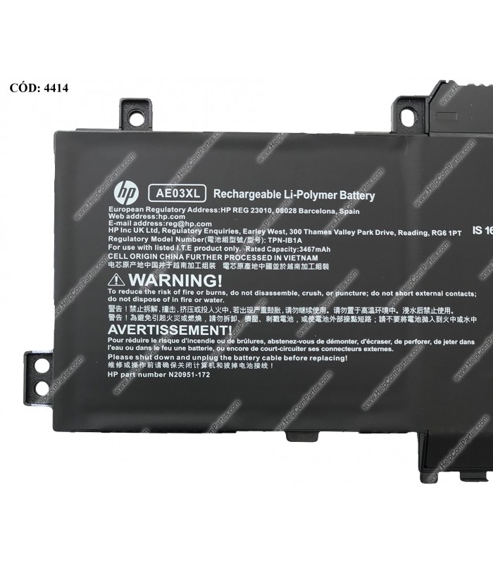 BATERIA HP 11.25V---41.04WH 3C AE03XL/ 14-EM0000 14-EP0000 15-FC0000 15-FD0000 240 245 250 255 G10 SERIES N21969-005 ORIG.
