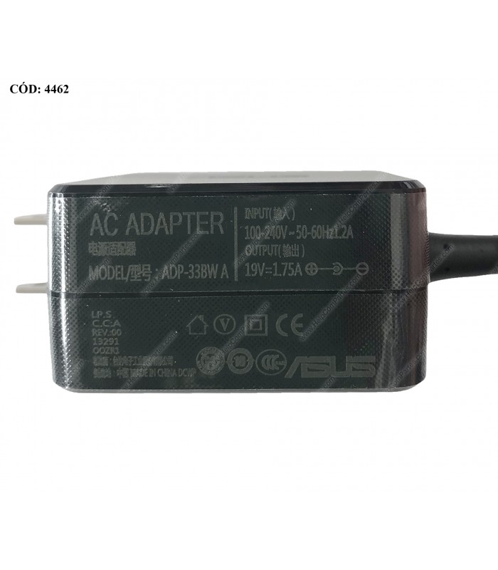 CARGADOR ASUS 19V---1.75A 33W PIN 4.0*1.35 100-240V U.S/ 2 PRONG AD890326 OEM.