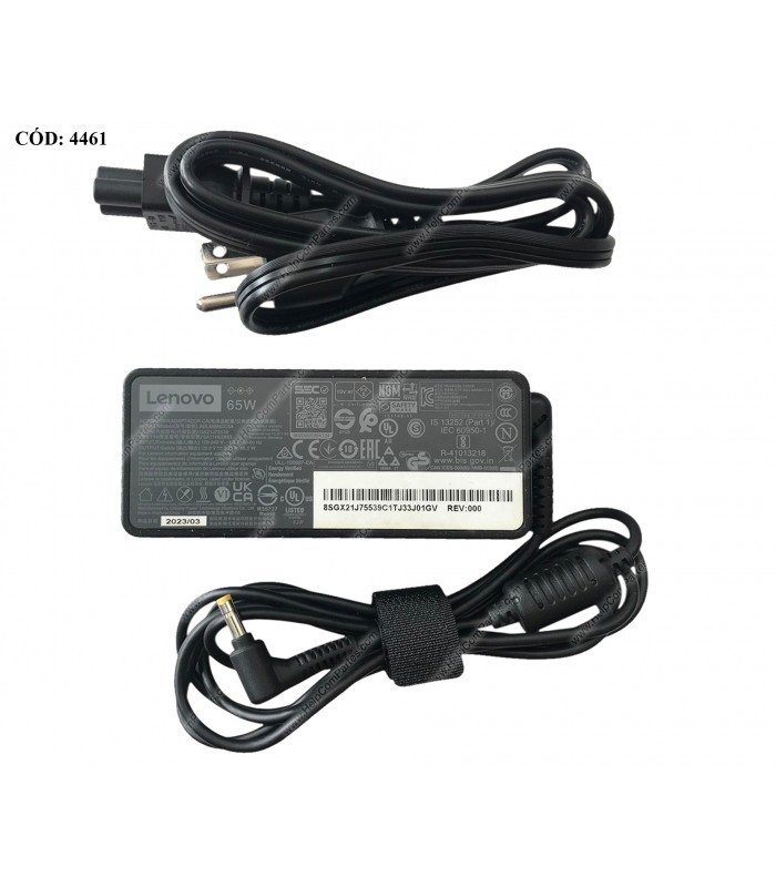 CARGADOR LENOVO 20V---3.25A 65W PIN 4.0*1.7MM 100-240V~ US 50-60Hz 3PRONG 01FR051 ORIG. (SN)