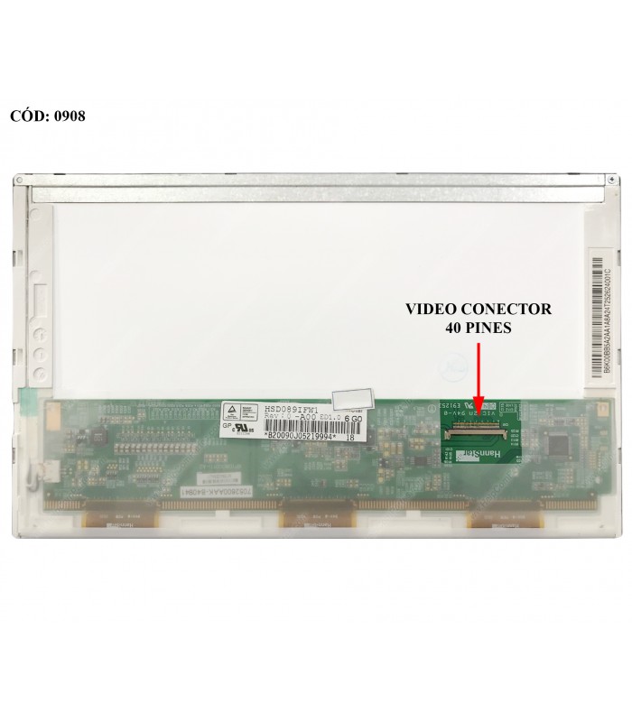 DISPLAY 8.9" 40PIN LED WSVGA SLIM (1024x600) MATTE 60Hz N-TS LVDS VC.D PCBA FLAT 2cm NO BRACKET / HSD089IFW1-A00 ORIG.
