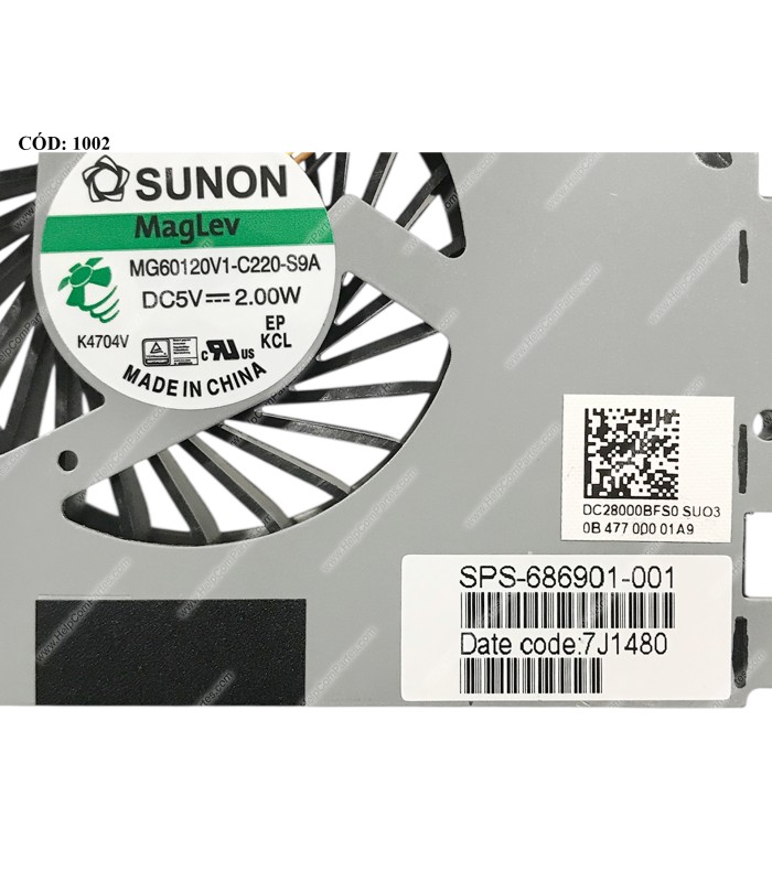 VENTI. HP ENVY M6-1000 M6-1100 M6-1200 M6T-1000 SERIES MG60120V1-C220-S9A  686901-001 4PIN  ORIG.