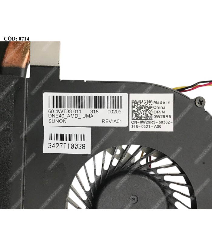 DISIPADOR DELL INSP. 14R 5421 3421 3437 3442 3518 3541 3542 SERIES + FAN 0W29R5 3PIN ORIG.