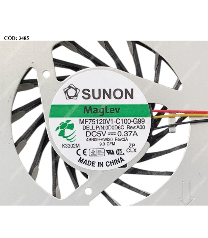 VENTI. DELL INSPIRON 17R 5720 N5720 7720 SERIES XPS 15 L501X SERIES 0D0D6C 3PIN ORIG.