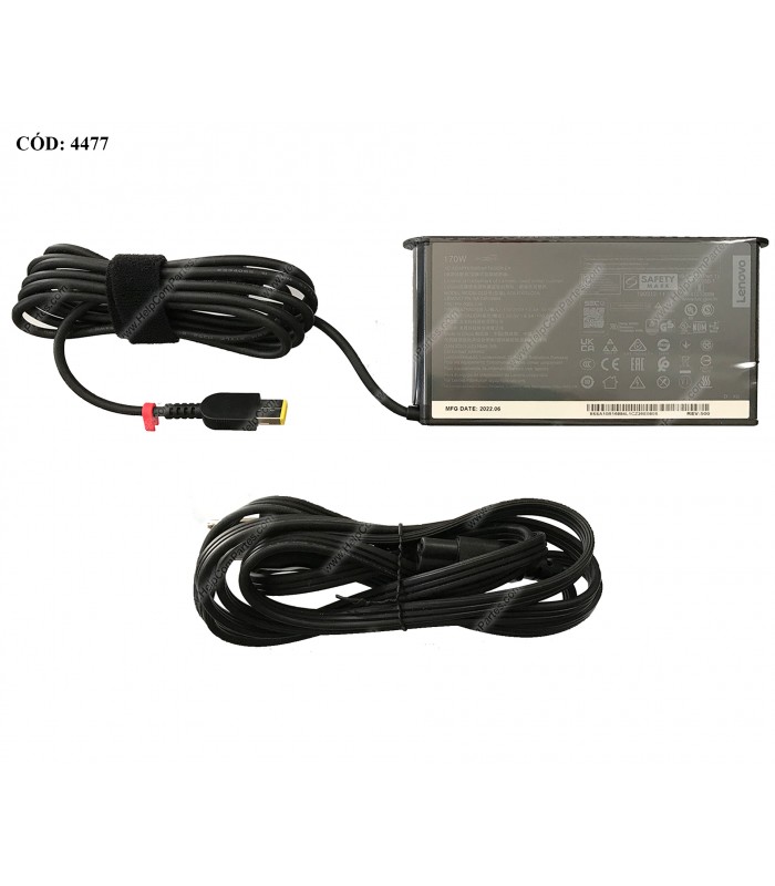 CARGADOR LENOVO 20.0V---8.5A 170W 100V-240V 50-60Hz US 3PRONG USB SQUARE SLIM YL TIP 02DL138 P.F ORIG.