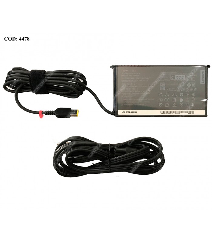 CARGADOR LENOVO 20.0V---8.5A 170W 100V-240V 50-60Hz US 3PRONG USB SQUARE SLIM YL TIP 5A11K67851 P.C ORIG.