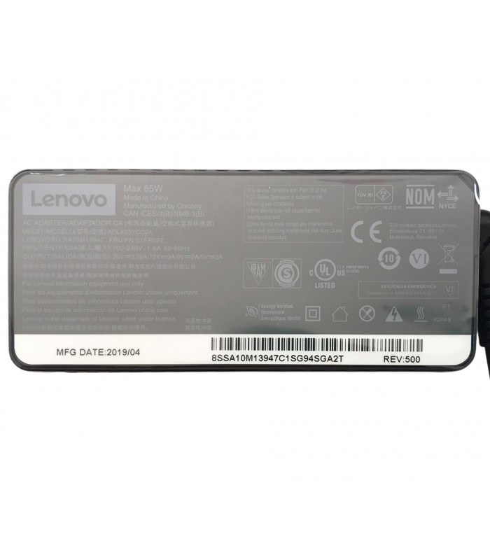 CARGADOR LENOVO USB-C 65W 20V---3.25A /15V---3A /9V---2A /5V---2A  100V-240V~ 50-60Hz US 2PRONG 4X20M26268 ORIG.