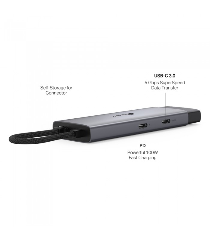 ADAPTADOR TP-LINK UH5020C 5-en-1 USB-C A 1X HDMI 4K /1X USB-C PD 100W /1X USB-C 5Gbps /2X USB-A 5Gbps/ 18cm / GRIS