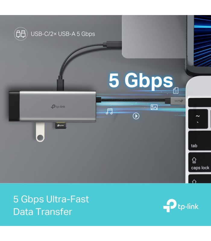 ADAPTADOR TP-LINK UH5020C 5-en-1 USB-C A 1X HDMI 4K /1X USB-C PD 100W /1X USB-C 5Gbps /2X USB-A 5Gbps/ 18cm / GRIS