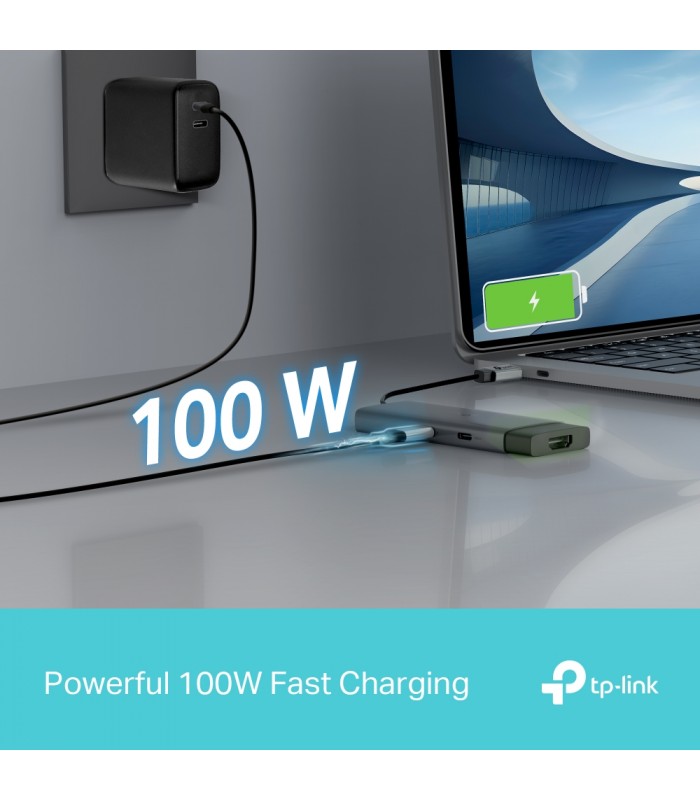 ADAPTADOR TP-LINK UH5020C 5-en-1 USB-C A 1X HDMI 4K /1X USB-C PD 100W /1X USB-C 5Gbps /2X USB-A 5Gbps/ 18cm / GRIS