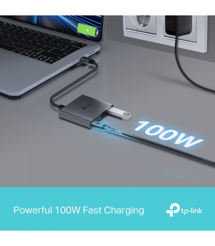 ADAPTADOR TP-LINK UH3020C 3-en-1 USB-C A 1X HDMI 4K /1X USB-C PD 100W /1X USB-A 5Gbps/ 18cm / GRIS