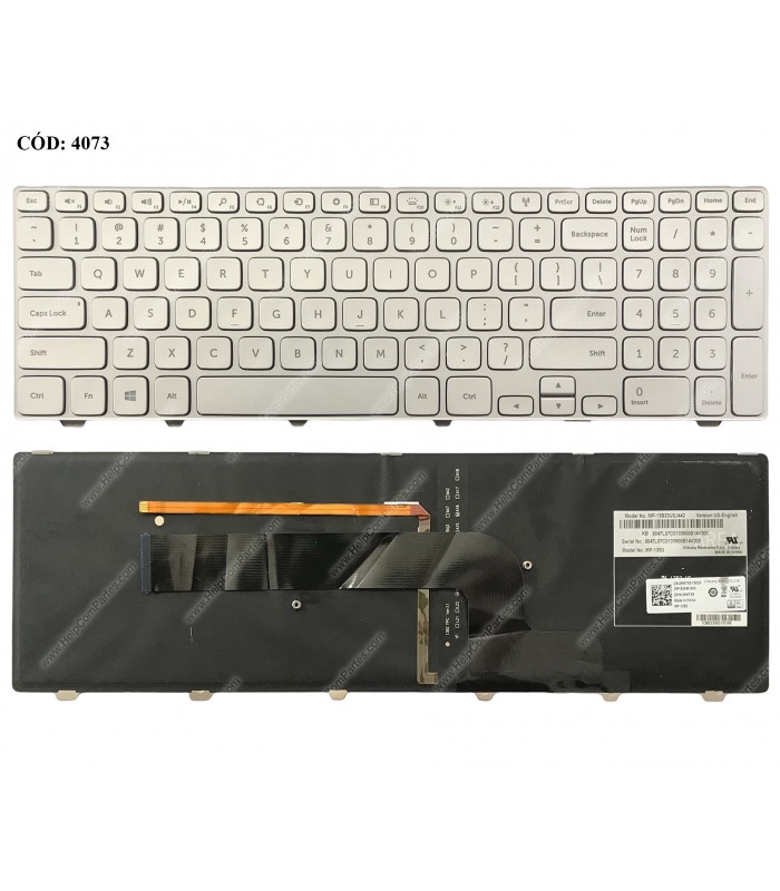 TECLADO DELL INSP. 15 7000 15-7537 15-7737 15-7746 P36F SERIES 0KK7X9 SR BL-WH US ORIG.