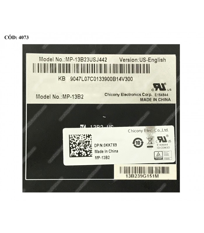 TECLADO DELL INSP. 15 7000 15-7537 15-7737 15-7746 P36F SERIES 0KK7X9 SR BL-WH US ORIG.