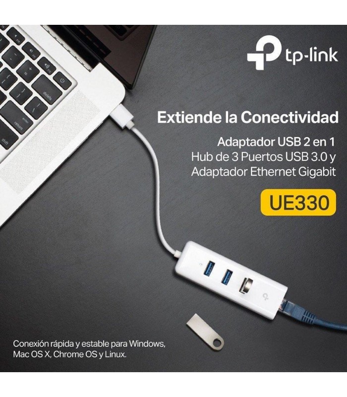 ADAPTADOR RED TP-LINK UE330 2-en-1 USB 3.0 A RJ45 GIGABIT + HUB USB-A 3.0 3XPUERTOS WH