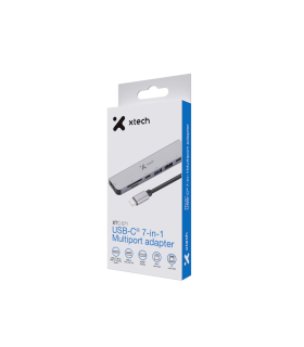 ADAPTADOR XTECH XTC-571 7-en-1 USB-C A /1X HDMI 4K /1X USB-C/2X USB-A /1X SD /1X TF/1X USB-C PD 60W/10.2Gbps/ 15cm / SILVER