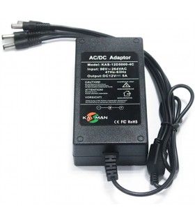 ADAPTADOR ENERGIA FOLKSAFE 12V---5A/ 5.5*2.5/ 100-220V~/ NVR DVR CAMARAS/ CRC-12 + CABLE 4 SALIDAS (PULPO) KAS-12D5000-4CH-A