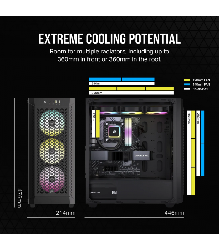 CASE CORSAIR CC-9011272-WW/480T RGB/ ITX/MATX/ATX/E-ATX /SW+RESET/2X USB 3.2/1X AUDIO IN-OUT/3X FAN 120mm/CRISTAL/GAMING/BK PC.
