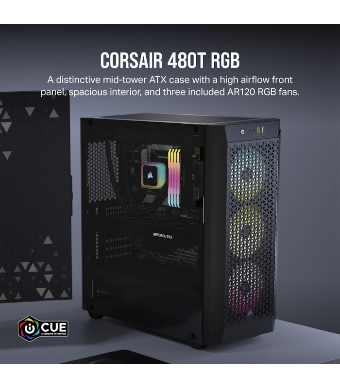 CASE CORSAIR CC-9011272-WW/480T RGB/ ITX/MATX/ATX/E-ATX /SW+RESET/2X USB 3.2/1X AUDIO IN-OUT/3X FAN 120mm/CRISTAL/GAMING/BK PC.