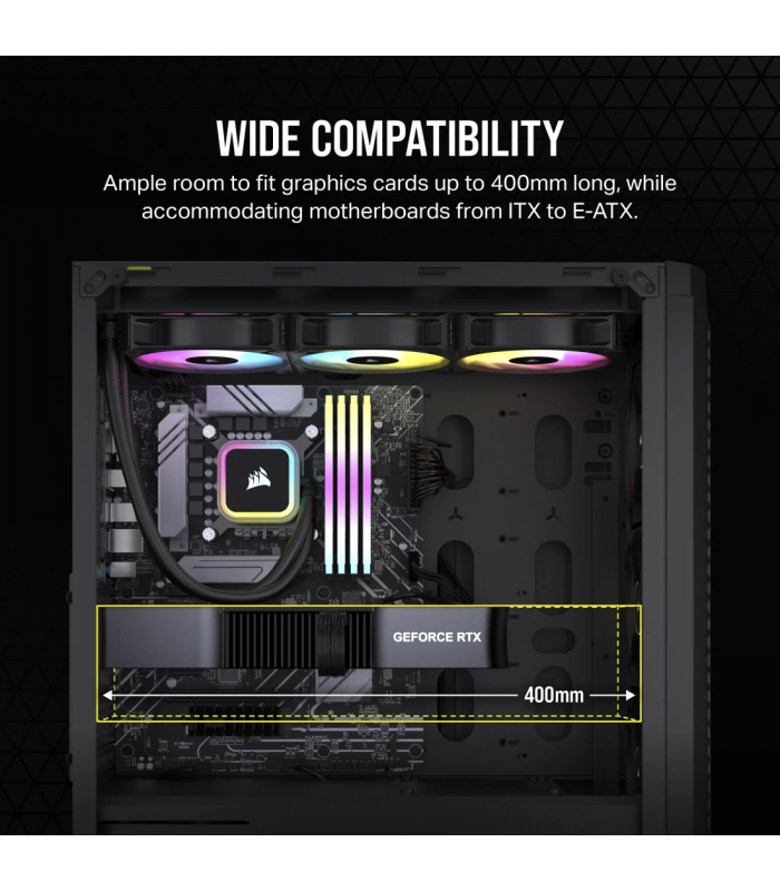 CASE CORSAIR CC-9011272-WW/480T RGB/ ITX/MATX/ATX/E-ATX /SW+RESET/2X USB 3.2/1X AUDIO IN-OUT/3X FAN 120mm/CRISTAL/GAMING/BK PC.