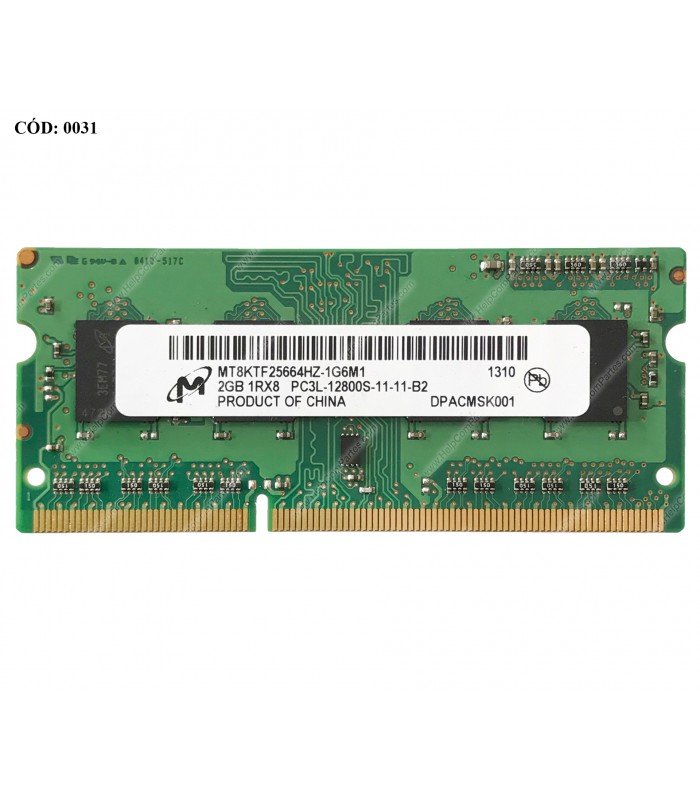 MEMORIA MICRON 2GB DDR3L 1600MHZ SODIMM Non-ECC 1.35V CL11 204PIN MT8KTF25664HZ-1G6M1 (DS)