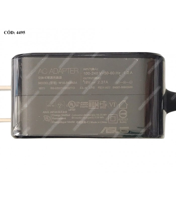 CARGADOR ASUS 19V---2.37A 45W PIN 4.0*1.35MM 100-240V~ US 50-60Hz 2PRONG TIPO A 0A001-00692600 ORIG.