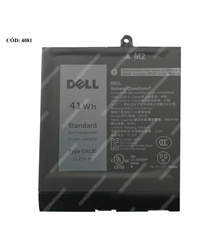 BATERIA DELL 11.25V---41WH 3C G91J0/ INSP. 15 3510 3511 3515 3520 3521 3525 3530 3535 14 5410 7420 SERIES 0FH3K2 BK ORIG.