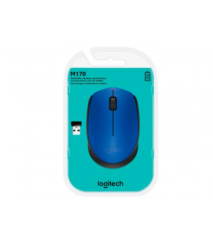 MOUSE LOGITECH M170 INALÁMBRICO AZUL/NEGRO / OPTICO/ USB-A /3BOTONES/1000DPI/12M BATT/10m/2D RUEDA/1XAAA/ 910-004800