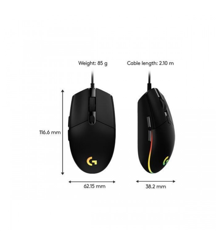 MOUSE LOGITECH G203 USB-A ALAMBRICO RGB LIGHTSYNC GAMING NEGRO ARM/OPTICO/6BOTONES P./8000DPI/ 2.1M PC 910-005790 
