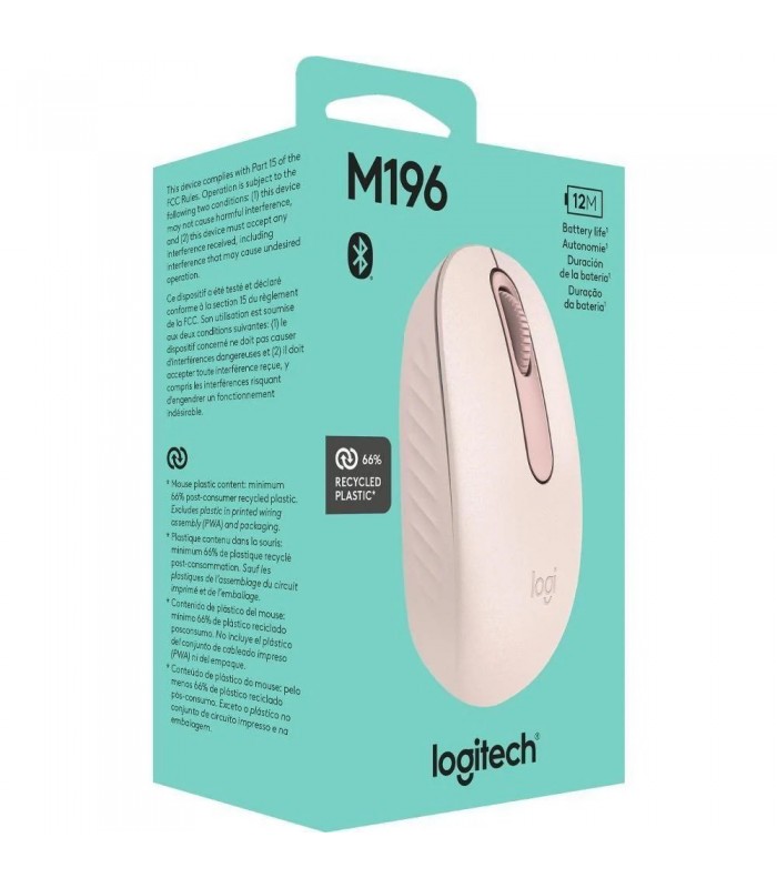 MOUSE LOGITECH M196 INALÁMBRICO /BLANCO CRUDO/BLUETOOTH/OPTICO/3BOTONES/1000DPI/12M BATT/10m /2D RUEDA/1XAA/ 910-007457